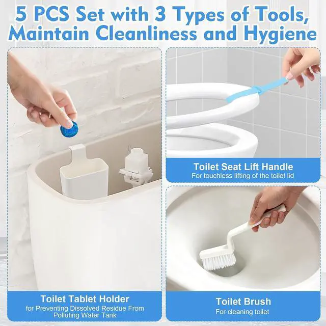 Alt view image 7 of 7 - 5 PCS Toilet Tank Tablet Holder Set, Hanging Toilet Tank Caddy | 2 PCS Toilet Tank Bleach Tablet Bracket With 2 PCS Toilet Seat Lifter/1 PCS Cleaning Brush