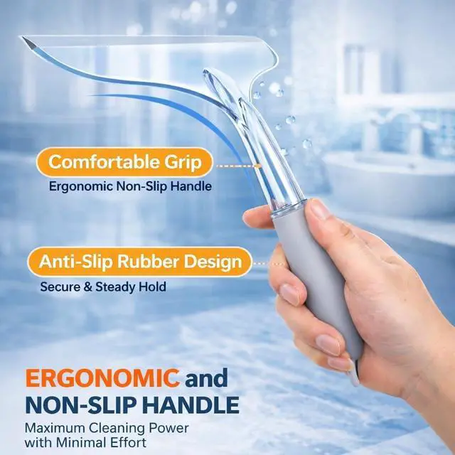 Alt view image 4 of 7 - Shower Squeegee for Glass Shower Doors Bathroom Tile Mirror Streak-Free Silent Window Cleaner with Non-Slip Handle and Adhesive Hook for Car and Home Cleaning
