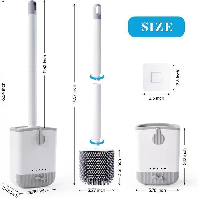 Alt view image 2 of 7 - Silicone Toilet Bowl Brush with Holder, 2 Pack, White | Ventilated Holder, Floor Standing & Wall Mounted, Toilet Cleaner Brush for RV Travel, Camper, Family Bathroom