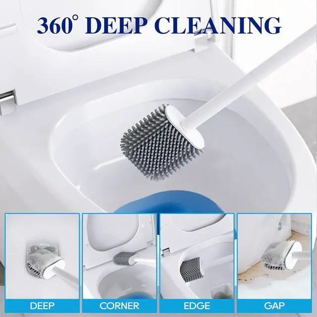 Alt view image 3 of 7 - Silicone Toilet Bowl Brush with Holder, 2 Pack, White | Ventilated Holder, Floor Standing & Wall Mounted, Toilet Cleaner Brush for RV Travel, Camper, Family Bathroom