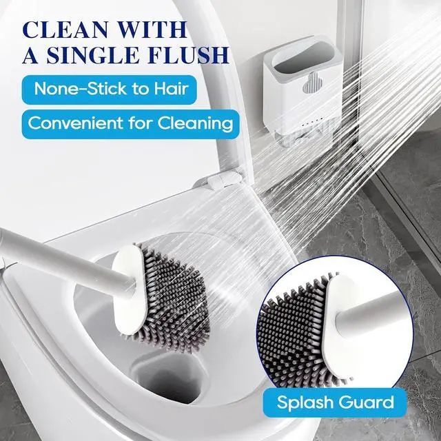 Alt view image 5 of 7 - Silicone Toilet Bowl Brush with Holder, 2 Pack, White | Ventilated Holder, Floor Standing & Wall Mounted, Toilet Cleaner Brush for RV Travel, Camper, Family Bathroom