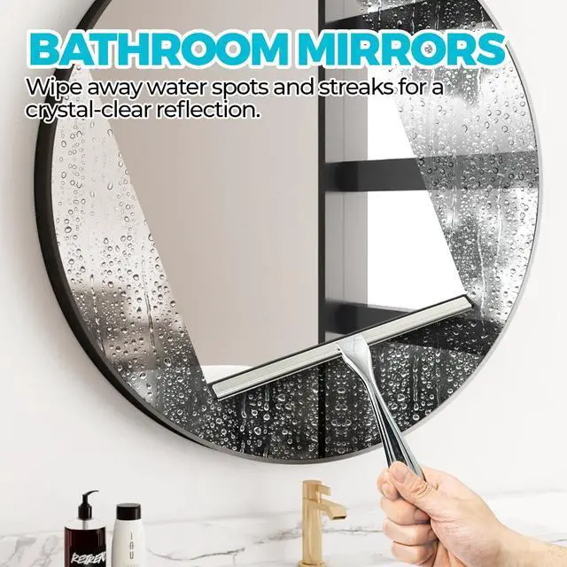 Alt view image 5 of 7 - ALFLOD 2pcs Shower Squeegee for Glass Doors with Adhesive Hanging Hook Set | 10 Silver, Bathroom Accessories, Window Cleaner, New Home Essentials, Soft Rubber Blade, Metal Handle, Ergonomic Grip
