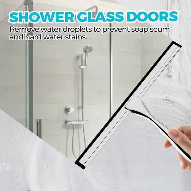 Alt view image 3 of 7 - ALFLOD 2pcs Shower Squeegee for Glass Doors with Adhesive Hanging Hook Set | 10 Silver, Bathroom Accessories, Window Cleaner, New Home Essentials, Soft Rubber Blade, Metal Handle, Ergonomic Grip