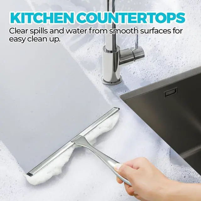 Alt view image 6 of 7 - ALFLOD 2pcs Shower Squeegee for Glass Doors with Adhesive Hanging Hook Set | 10 Silver, Bathroom Accessories, Window Cleaner, New Home Essentials, Soft Rubber Blade, Metal Handle, Ergonomic Grip