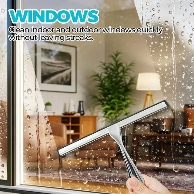 Alt view image 4 of 7 - ALFLOD 2pcs Shower Squeegee for Glass Doors with Adhesive Hanging Hook Set | 10 Silver, Bathroom Accessories, Window Cleaner, New Home Essentials, Soft Rubber Blade, Metal Handle, Ergonomic Grip
