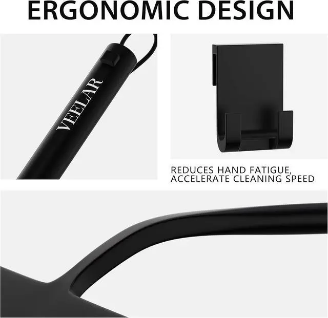 Alt view image 4 of 7 - Shower Squeegee for Shower Glass, Bathroom Glass Cleaning Tool with Hook Mount, Squeegee for Glass Doors, Window Cleaning, Tile Shower Walls (Black)