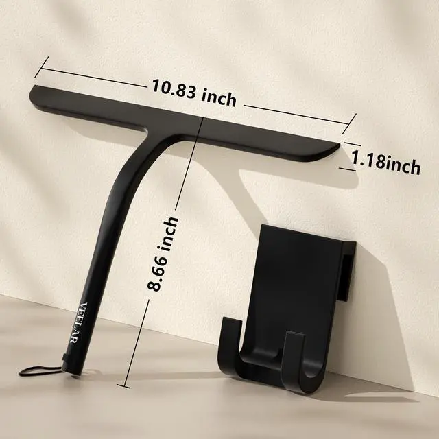 Alt view image 3 of 7 - Shower Squeegee for Shower Glass, Bathroom Glass Cleaning Tool with Hook Mount, Squeegee for Glass Doors, Window Cleaning, Tile Shower Walls (Black)