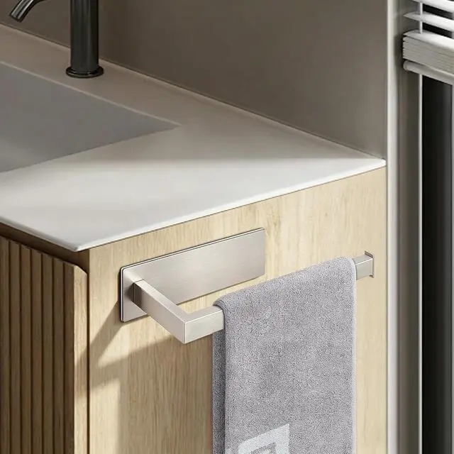 Alt view image 2 of 7 - NearMoon Hand Towel Holder/Towel Ring Strong Hold Self Adhesive Bathroom Towel Bar, 9 Inch Thicken Stainless Steel Towel Rack- Sticky Towel Hanger, Contemporary Style No Drilling (Brushed Nickel)