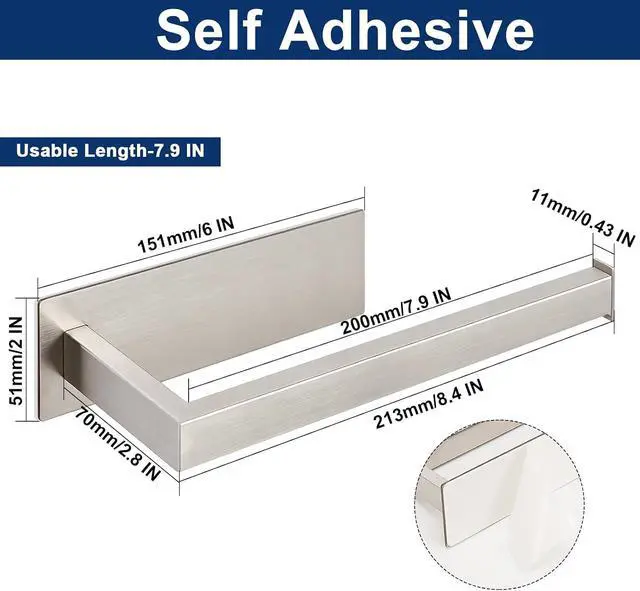 Alt view image 3 of 7 - NearMoon Hand Towel Holder/Towel Ring Strong Hold Self Adhesive Bathroom Towel Bar, 9 Inch Thicken Stainless Steel Towel Rack- Sticky Towel Hanger, Contemporary Style No Drilling (Brushed Nickel)
