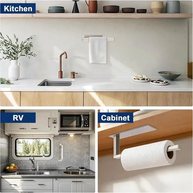 Alt view image 7 of 7 - NearMoon Hand Towel Holder/Towel Ring Strong Hold Self Adhesive Bathroom Towel Bar, 9 Inch Thicken Stainless Steel Towel Rack- Sticky Towel Hanger, Contemporary Style No Drilling (Brushed Nickel)