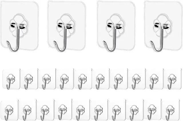 Main image of Adhesive Hooks Kitchen Wall Hooks - 24 Packs Heavy Duty 24lb(Max) Nail Free Transparent,Waterproof,Sticky Stainless Hangers for Keys,Bathroom, Shower, Outdoor, Kitchen,Door,Home Improvement,Utility