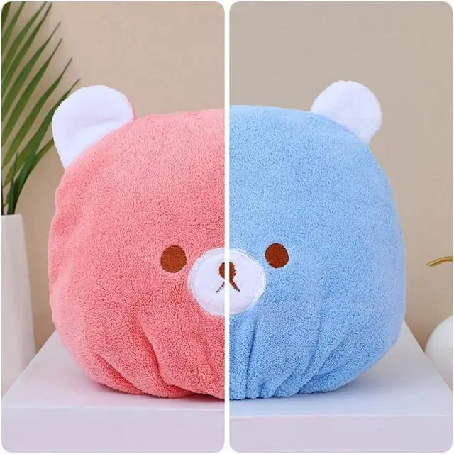 Alt view image 4 of 6 - 2PCS Hair Towel Wrap Cute Bear Dry Hair Caps Hair Drying Wrap Towel Bath Head Wrap Drying Turban Cap for Women, Girls