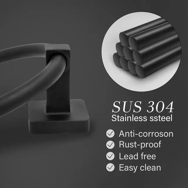 Alt view image 2 of 6 - Towel Holder for Bathroom Wall Matte Black Towel Ring Hand Towel Holder Stainless Steel Heavy Duty Towel Hanger for Bath, Kitchen (Black)