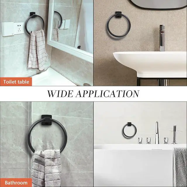 Alt view image 4 of 6 - Towel Holder for Bathroom Wall Matte Black Towel Ring Hand Towel Holder Stainless Steel Heavy Duty Towel Hanger for Bath, Kitchen (Black)
