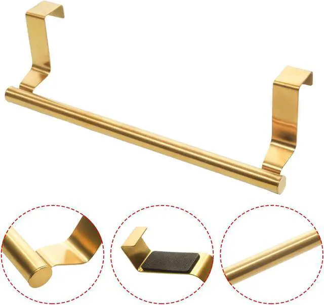 Alt view image 4 of 5 - 2 Pack Gold Towel Holder, 9 Inch Stainless Steel Towel Holders | Kitchen Towel Rack, Over Cabinet Door Towel Bar, Suitable for Universal Installation in Kitchens and Bathrooms(Small)