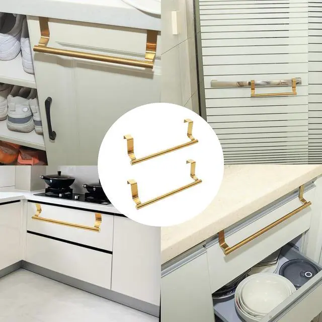 Alt view image 5 of 5 - 2 Pack Gold Towel Holder, 9 Inch Stainless Steel Towel Holders | Kitchen Towel Rack, Over Cabinet Door Towel Bar, Suitable for Universal Installation in Kitchens and Bathrooms(Small)