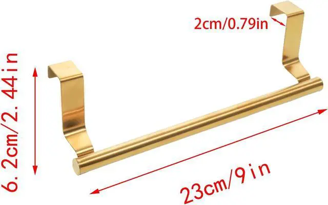 Alt view image 2 of 5 - 2 Pack Gold Towel Holder, 9 Inch Stainless Steel Towel Holders | Kitchen Towel Rack, Over Cabinet Door Towel Bar, Suitable for Universal Installation in Kitchens and Bathrooms(Small)