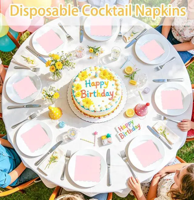 Alt view image 2 of 7 - SietDESEO 50 Pieces Light Pink Scalloped Napkins Disposable 3-Ply Pink Cocktail Napkins Paper Dinner Napkin for Birthday Baby Shower Wedding Party Beverage Napkin