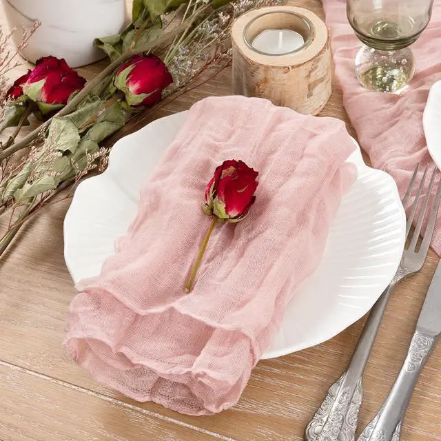 Alt view image 4 of 5 - Cheesecloth Napkins Fall Gauze Washable Dinner Wedding Party Home Decor | Pink Set of 10 Cheese Cloths Boho Reusable Bulk Table Napkins for Thanksgiving Baby Shower Birthday Decorations