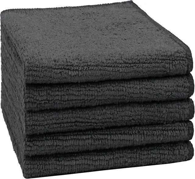 Main image of Orighty Washcloths, 5 Pack Microfiber Face Towels, 12x12 Inch Black | Highly Absorbent & Soft Feel, Multi-Purpose Wash Cloths & Hand Towels for Bathroom, Hotel, Spa, and Gym