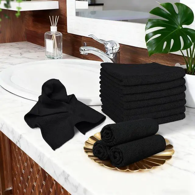 Alt view image 2 of 7 - Orighty Washcloths, 5 Pack Microfiber Face Towels, 12x12 Inch Black | Highly Absorbent & Soft Feel, Multi-Purpose Wash Cloths & Hand Towels for Bathroom, Hotel, Spa, and Gym