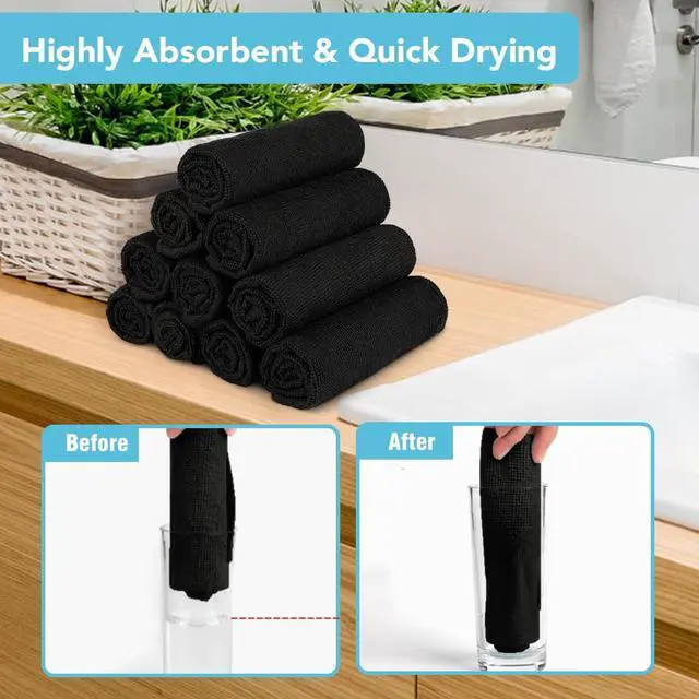 Alt view image 5 of 7 - Orighty Washcloths, 5 Pack Microfiber Face Towels, 12x12 Inch Black | Highly Absorbent & Soft Feel, Multi-Purpose Wash Cloths & Hand Towels for Bathroom, Hotel, Spa, and Gym