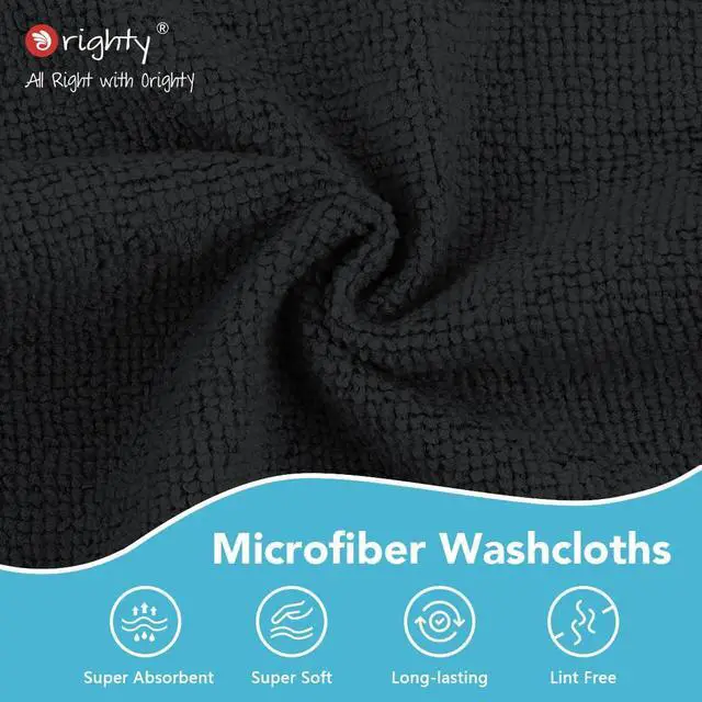 Alt view image 6 of 7 - Orighty Washcloths, 5 Pack Microfiber Face Towels, 12x12 Inch Black | Highly Absorbent & Soft Feel, Multi-Purpose Wash Cloths & Hand Towels for Bathroom, Hotel, Spa, and Gym
