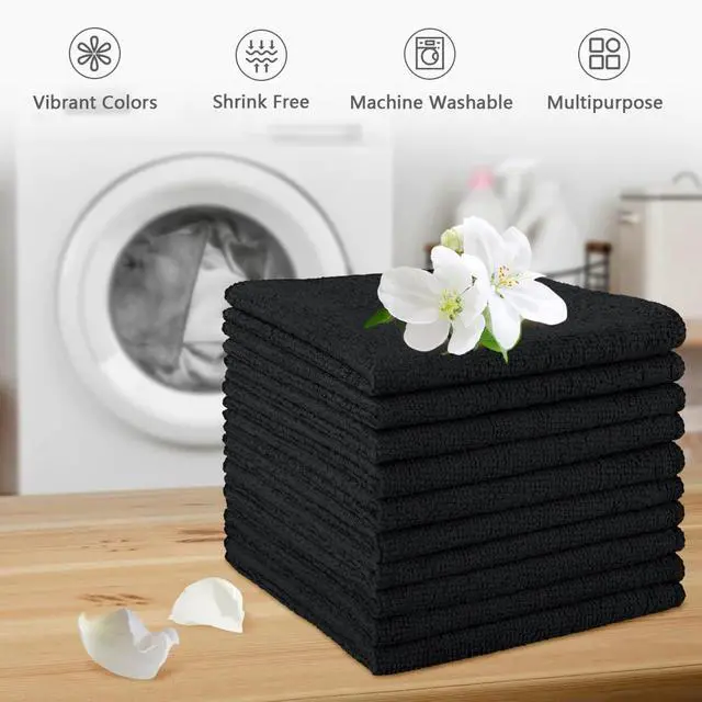 Alt view image 7 of 7 - Orighty Washcloths, 5 Pack Microfiber Face Towels, 12x12 Inch Black | Highly Absorbent & Soft Feel, Multi-Purpose Wash Cloths & Hand Towels for Bathroom, Hotel, Spa, and Gym