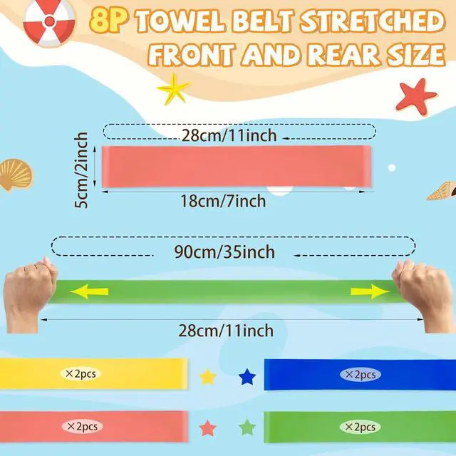 Alt view image 2 of 7 - 8 Pcs Towel Bands with Stretch Rubber for Beach & Cruise Chairs 4 Colors | Cruise Accessories Perfect Alternatives for Beach Clips, Durable, Windproof, and Easy to carry. with Red, Pink, Blue, Green