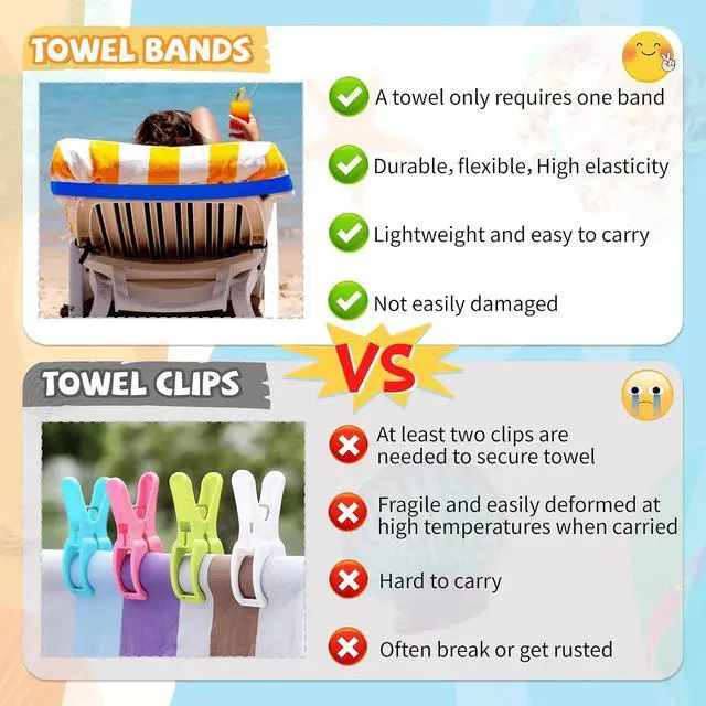 Alt view image 3 of 7 - 8 Pcs Towel Bands with Stretch Rubber for Beach & Cruise Chairs 4 Colors | Cruise Accessories Perfect Alternatives for Beach Clips, Durable, Windproof, and Easy to carry. with Red, Pink, Blue, Green