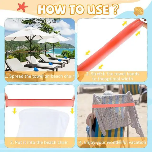 Alt view image 5 of 7 - 8 Pcs Towel Bands with Stretch Rubber for Beach & Cruise Chairs 4 Colors | Cruise Accessories Perfect Alternatives for Beach Clips, Durable, Windproof, and Easy to carry. with Red, Pink, Blue, Green
