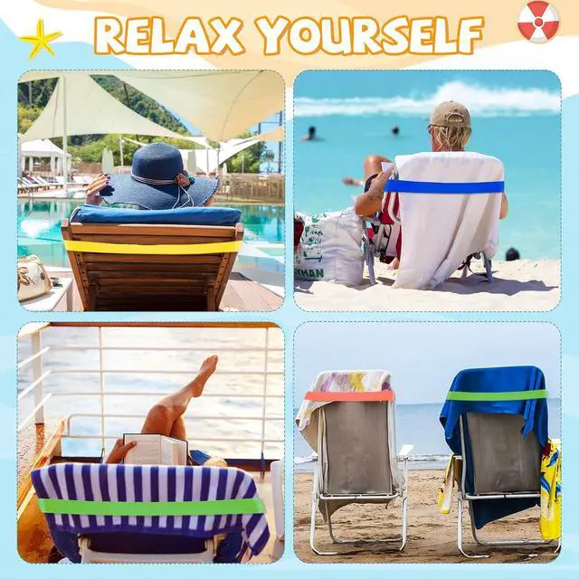 Alt view image 6 of 7 - 8 Pcs Towel Bands with Stretch Rubber for Beach & Cruise Chairs 4 Colors | Cruise Accessories Perfect Alternatives for Beach Clips, Durable, Windproof, and Easy to carry. with Red, Pink, Blue, Green