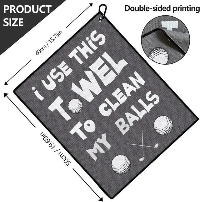 Alt view image 2 of 6 - Funny Printed Golf Towel with Clip, Golf Gift for Men Dad Husband Gray | "Clean My Balls" funny slogan, soft absorbent fabric, durable clip for golf bag, great gift for dad, husband and golf lovers