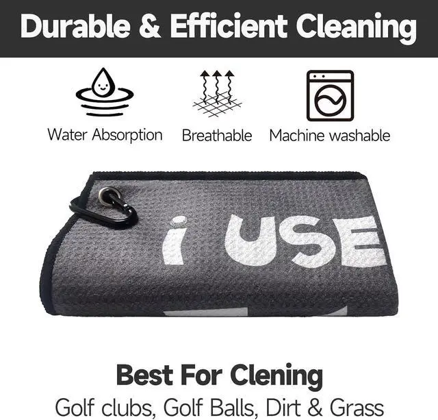 Alt view image 4 of 6 - Funny Printed Golf Towel with Clip, Golf Gift for Men Dad Husband Gray | "Clean My Balls" funny slogan, soft absorbent fabric, durable clip for golf bag, great gift for dad, husband and golf lovers