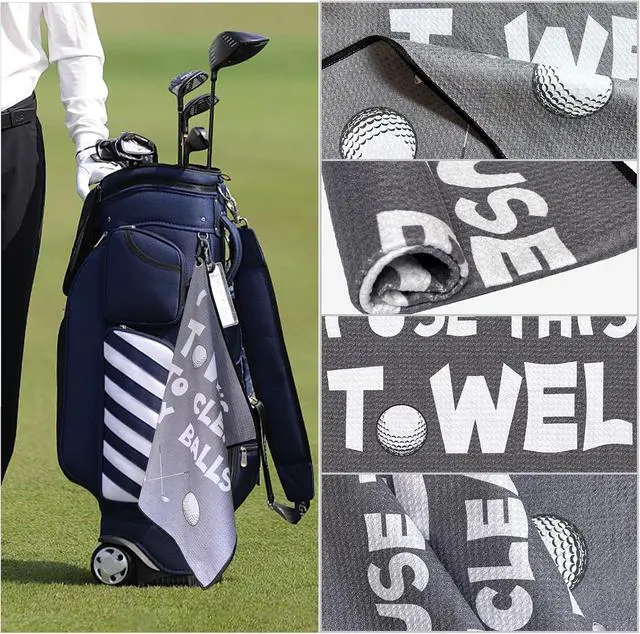 Alt view image 5 of 6 - Funny Printed Golf Towel with Clip, Golf Gift for Men Dad Husband Gray | "Clean My Balls" funny slogan, soft absorbent fabric, durable clip for golf bag, great gift for dad, husband and golf lovers