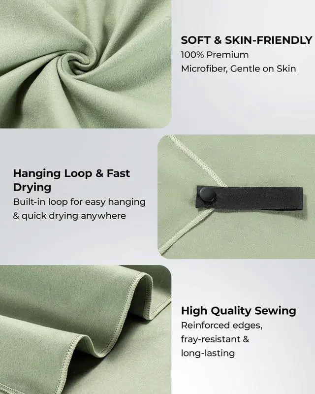Alt view image 3 of 7 - Quick Dry Microfiber Towel Travel, Beach & Camping Towels. Fast Drying, Super Absorbent & Ultra Compact for Travel, Bath, Gym, Swimming, 1 Pack, 48''x24'' Army Green