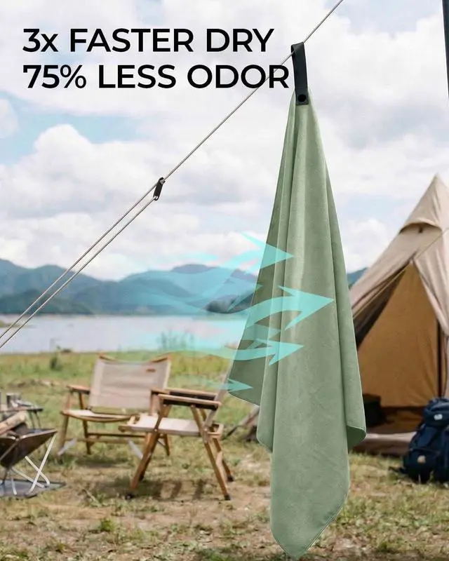 Alt view image 5 of 7 - Quick Dry Microfiber Towel Travel, Beach & Camping Towels. Fast Drying, Super Absorbent & Ultra Compact for Travel, Bath, Gym, Swimming, 1 Pack, 48''x24'' Army Green