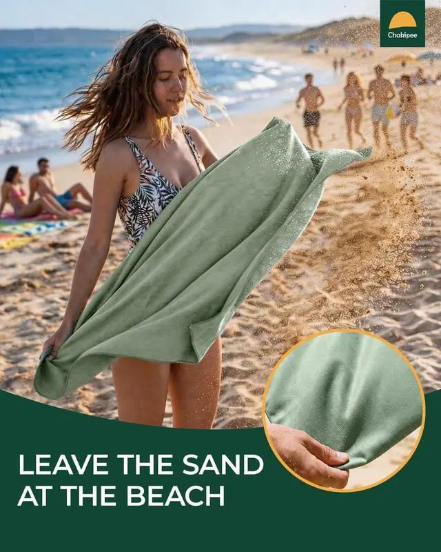 Alt view image 6 of 7 - Quick Dry Microfiber Towel Travel, Beach & Camping Towels. Fast Drying, Super Absorbent & Ultra Compact for Travel, Bath, Gym, Swimming, 1 Pack, 48''x24'' Army Green