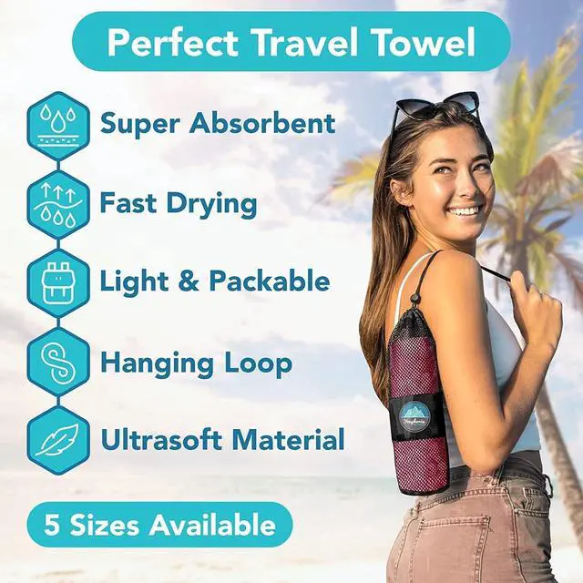 Alt view image 2 of 7 - Youphoria Microfiber Travel Towel Fast Drying Lightweight - Quick Dry Towel for Camping, Beach, Backpacking, Hiking & Sport