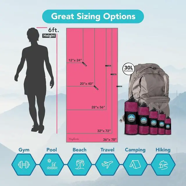Alt view image 3 of 7 - Youphoria Microfiber Travel Towel Fast Drying Lightweight - Quick Dry Towel for Camping, Beach, Backpacking, Hiking & Sport