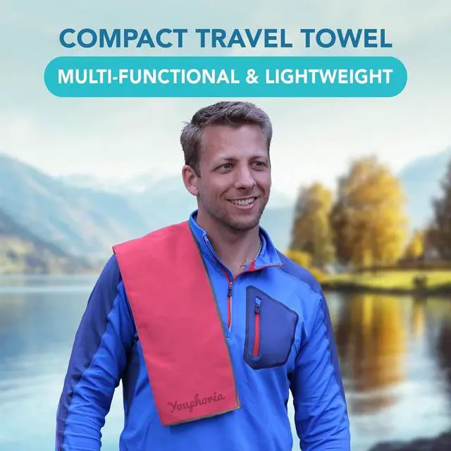 Alt view image 5 of 7 - Youphoria Microfiber Travel Towel Fast Drying Lightweight - Quick Dry Towel for Camping, Beach, Backpacking, Hiking & Sport