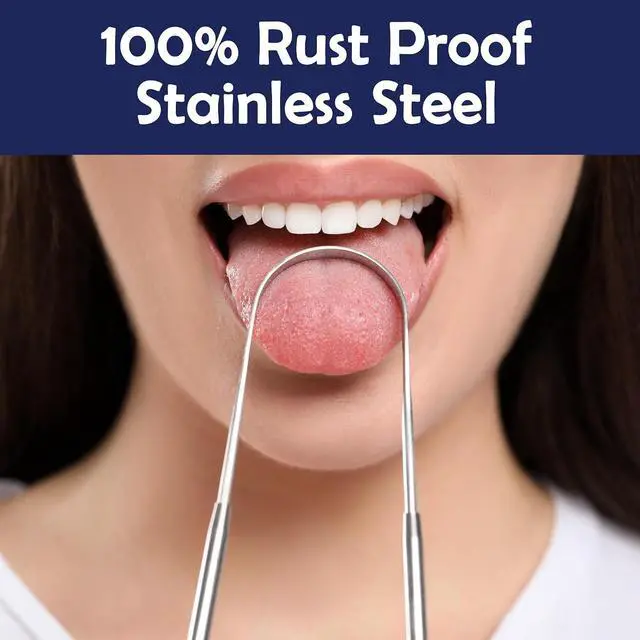 Alt view image 3 of 7 - Stainless Steel Tongue Scraper (2 pack) - Rust - Resistant Metal Tongue Cleaner For Adults Bad Breath Removal Tool - Oral Hygiene Kit