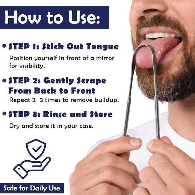 Alt view image 6 of 7 - Stainless Steel Tongue Scraper (2 pack) - Rust - Resistant Metal Tongue Cleaner For Adults Bad Breath Removal Tool - Oral Hygiene Kit