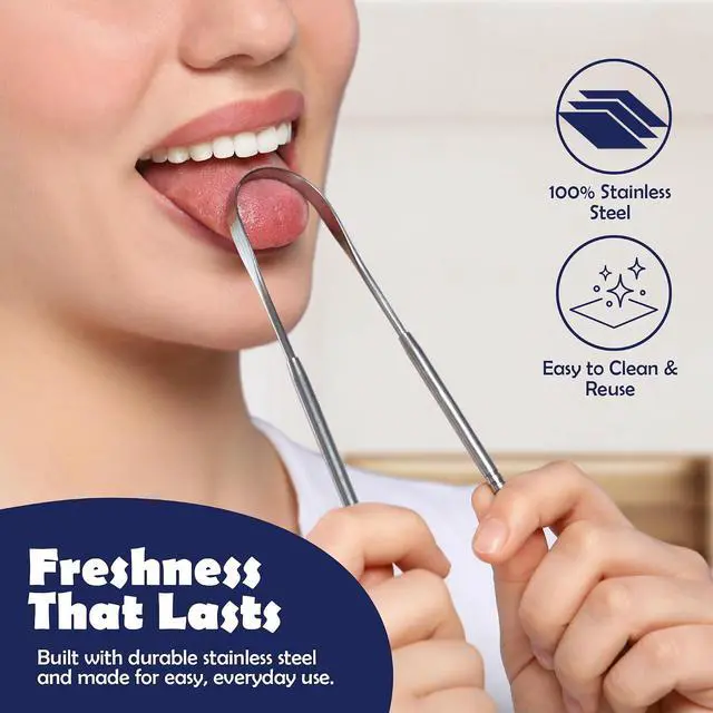 Alt view image 7 of 7 - Stainless Steel Tongue Scraper (2 pack) - Rust - Resistant Metal Tongue Cleaner For Adults Bad Breath Removal Tool - Oral Hygiene Kit