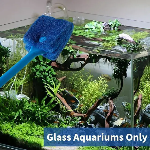 Alt view image 2 of 7 - SLSON Aquarium Algae Scraper Double Sided Sponge Brush Cleaner Long Handle Fish Tank Scrubber for Glass Aquariums and Home Kitchen,15.4 inches (1)