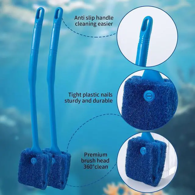 Alt view image 4 of 7 - SLSON Aquarium Algae Scraper Double Sided Sponge Brush Cleaner Long Handle Fish Tank Scrubber for Glass Aquariums and Home Kitchen,15.4 inches (1)