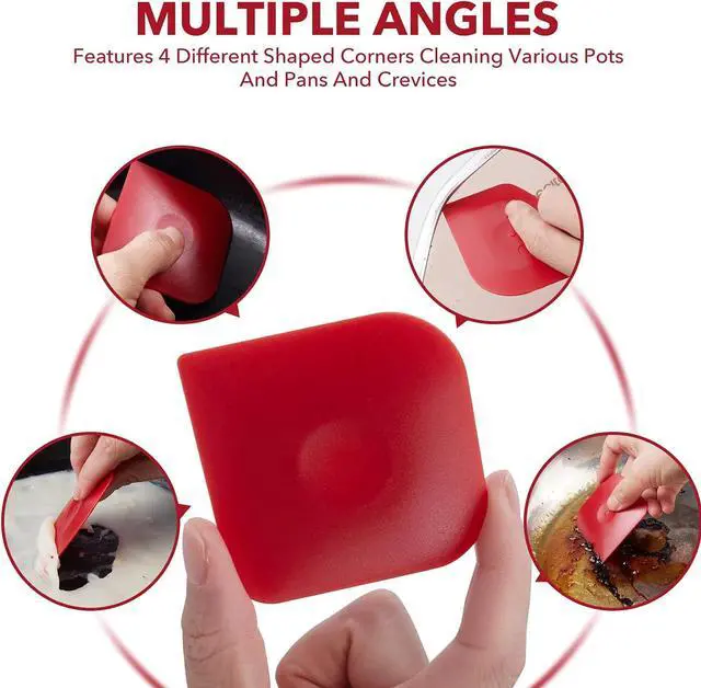 Alt view image 4 of 7 - Pan Scraper 5PCS Plastic Scraper Set,Food Scraper Tool for Cast Iron, Pot and Pan Cleaning,Pan Scraper Tool for Cleaning Grease Burnt Food,Scraper Tool Kitchen (5, Red)