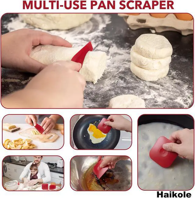 Alt view image 7 of 7 - Pan Scraper 5PCS Plastic Scraper Set,Food Scraper Tool for Cast Iron, Pot and Pan Cleaning,Pan Scraper Tool for Cleaning Grease Burnt Food,Scraper Tool Kitchen (5, Red)