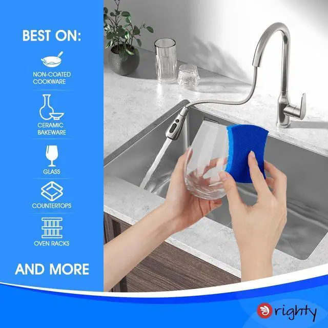 Alt view image 2 of 7 - Orighty Non-Scratch Scrub Sponges, 24 Pack Kitchen Sponge Cleaning Sponge | Dual Side Sponges for Dishes, Kitchen Cleaning, Non-Stick Cookware, Washing Dishes, Bathroom, and Household