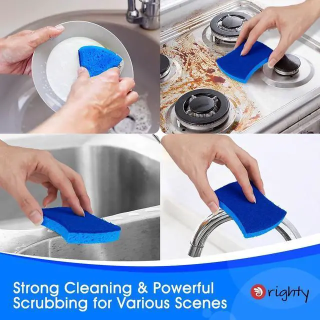 Alt view image 3 of 7 - Orighty Non-Scratch Scrub Sponges, 24 Pack Kitchen Sponge Cleaning Sponge | Dual Side Sponges for Dishes, Kitchen Cleaning, Non-Stick Cookware, Washing Dishes, Bathroom, and Household